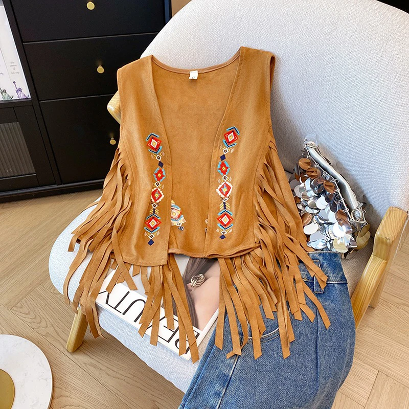 Embroidered V-neck Tassel Short Ethnic Style Women's Vest Retro Fashion Temperament Brown Vest 2025 Spring/Summer Cardigan
Embroidered V-neck Tassel Short Ethnic Style Women's Vest Retro Fashion Temperament Brown Vest 2025 Spring/Summer Cardigan