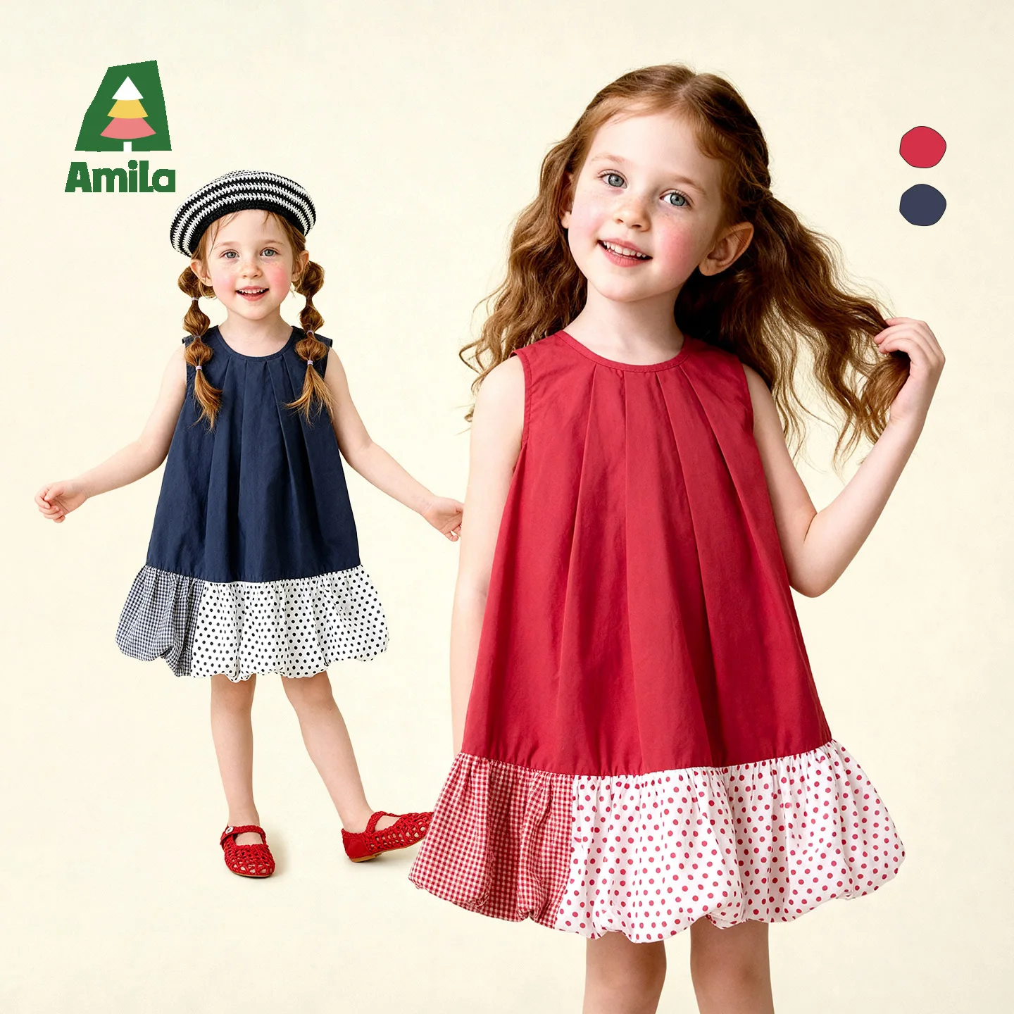Amila 2026 Summer New Style Girls' Dress, Patchwork Polka Dot And Checkered Sleeveless Vintage Sweet Fashion Princess Dress
Amila 2026 Summer New Style Girls' Dress, Patchwork Polka Dot And Checkered Sleeveless Vintage Sweet Fashion Princess Dress