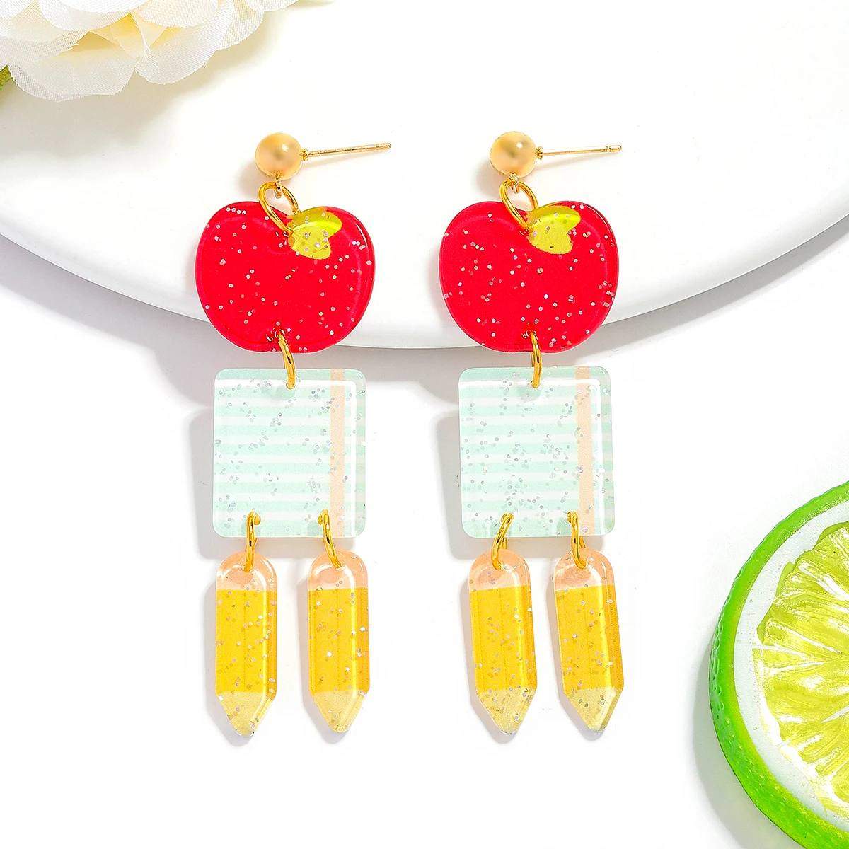 Cute And Fun Acrylic Apple pencil Dangle Earrings For Women Summer Holiday Beach Creative Jewelry Sweet Back To School Gift
Cute And Fun Acrylic Apple pencil Dangle Earrings For Women Summer Holiday Beach Creative Jewelry Sweet Back To School Gift