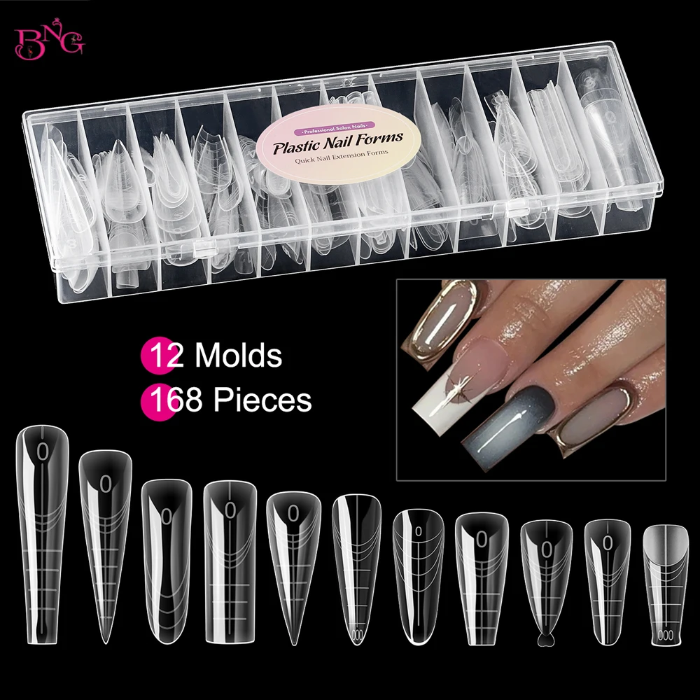 BNG Dual Forms for Builder Gel 168/180 Pcs Reusable Nail Forms 14/15 Sizes Extension Acrylic Molds for Salon DIY Manicure
BNG Dual Forms for Builder Gel 168/180 Pcs Reusable Nail Forms 14/15 Sizes Extension Acrylic Molds for Salon DIY Manicure
