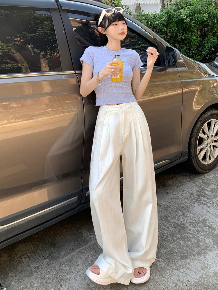 Summer Thin Wide Leg Denim Jeans Women's Loose Drapey Feel Comfortable Floor-Length Pants High Waist Button Closure Striped P...
Summer Thin Wide Leg Denim Jeans Women's Loose Drapey Feel Comfortable Floor-Length Pants High Waist Button Closure Striped P...