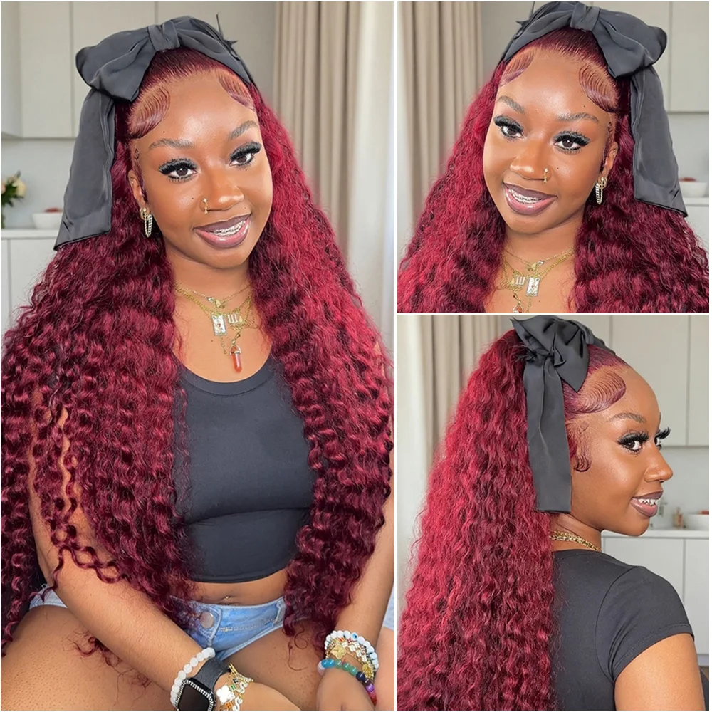 30 40 Inch 99J Burgundy 13x6 Deep Wave Lace Frontal Wig Brazilian Human Hair 13x4 HD Transparent Lace Front Curly Wigs For Women
30 40 Inch 99J Burgundy 13x6 Deep Wave Lace Frontal Wig Brazilian Human Hair 13x4 HD Transparent Lace Front Curly Wigs For Women