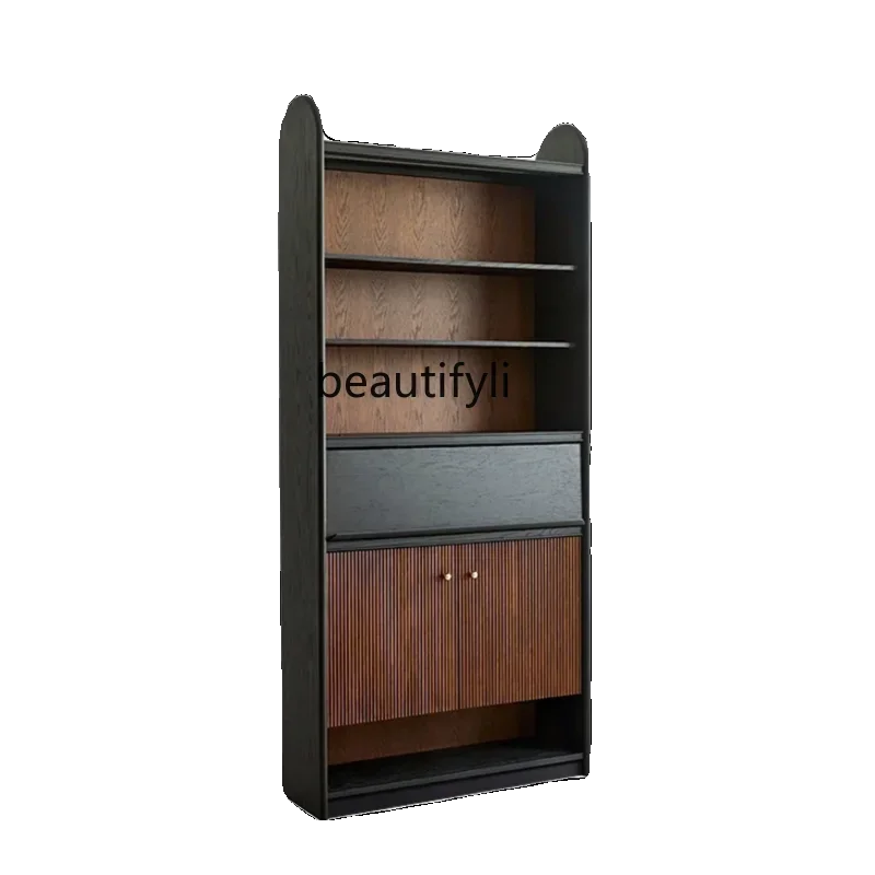 French retro solid wood bookcase, black walnut living room combination, display, glass door bookshelf floor
French retro solid wood bookcase, black walnut living room combination, display, glass door bookshelf floor