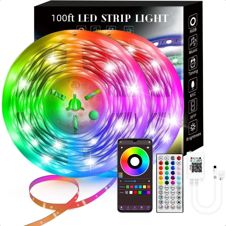 Умные светодиодные ленты 100 футов RGB с синхронизацией музыки и 40-клавишным пультом дистанционного управления Светодиодные фонари для спальниРождественские огни decration M
Умные светодиодные ленты 100 футов RGB с синхронизацией музыки и 40-клавишным пультом дистанционного управления Светодиодные фонари для спальниРождественские огни decration M