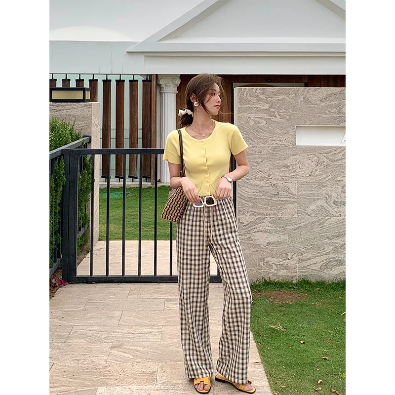 Chen High Waist Plaid Wide Leg Pants Women's Straight Casual Loose Floor-Length Casual Pants Spring 202 New Sle
Chen High Waist Plaid Wide Leg Pants Women's Straight Casual Loose Floor-Length Casual Pants Spring 202 New Sle