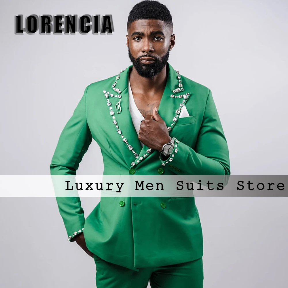 Casual Double Breasted 2 Pieces Suits for Men Peak Label Crystal Wedding Party Outfits Customized Rhinestone vestidos de novia
Casual Double Breasted 2 Pieces Suits for Men Peak Label Crystal Wedding Party Outfits Customized Rhinestone vestidos de novia