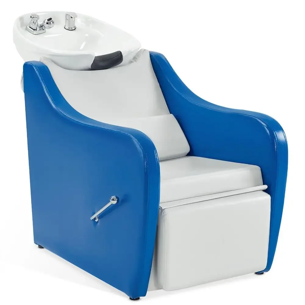 Shampoo Station with Legrest, Ceramic Bowl and Chair Set, Blue White Salon Equipment
Shampoo Station with Legrest, Ceramic Bowl and Chair Set, Blue White Salon Equipment