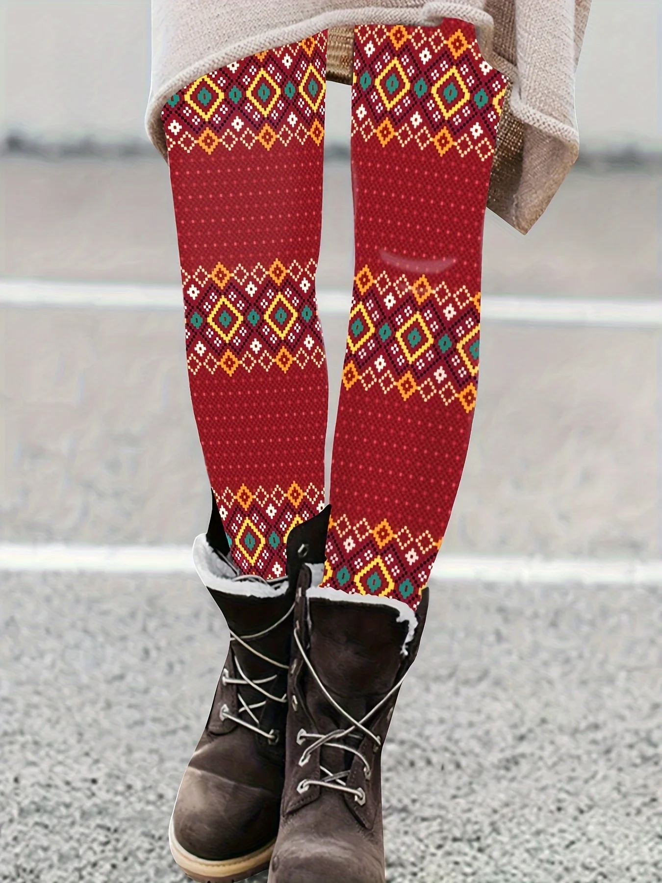 Women's Red Fair Isle Diamond Print Leggings Cozy Stretchy Winter Casual Tights
Women's Red Fair Isle Diamond Print Leggings Cozy Stretchy Winter Casual Tights
