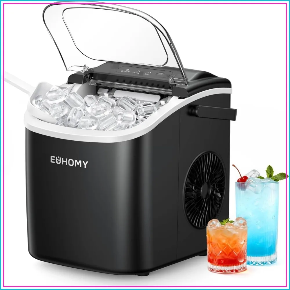 26.5lbs/Day Countertop Ice Maker, 9 Bullet Ice Cubes in 6 Mins, Auto-Cleaning, Portable with Handle & Basket, for Home Kitchen Camping RV (Black)
26.5lbs/Day Countertop Ice Maker, 9 Bullet Ice Cubes in 6 Mins, Auto-Cleaning, Portable with Handle & Basket, for Home Kitchen Camping RV (Black)