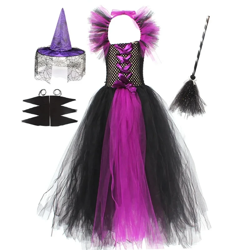 Purple Green Witch Dress with Hat Broom Glamour Kids Halloween Long Tutu Dress for Kids Carnival Cosplay Outfit with Broom Hat
Purple Green Witch Dress with Hat Broom Glamour Kids Halloween Long Tutu Dress for Kids Carnival Cosplay Outfit with Broom Hat