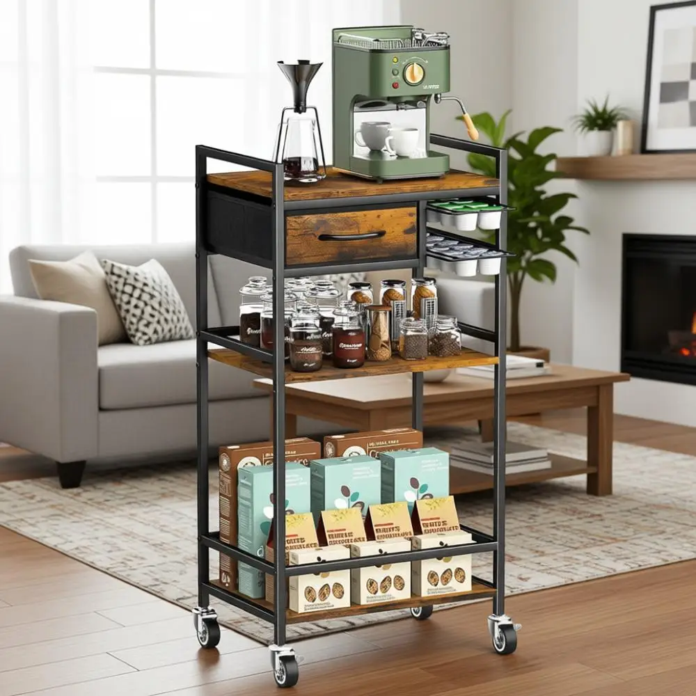 4-Tier Coffee Bar Cart, 33 High Storage Cabinet for Pod or Vertuo Coffee, Mini Toaster Oven Stand for Home Kitchen Living Room -
4-Tier Coffee Bar Cart, 33 High Storage Cabinet for Pod or Vertuo Coffee, Mini Toaster Oven Stand for Home Kitchen Living Room -