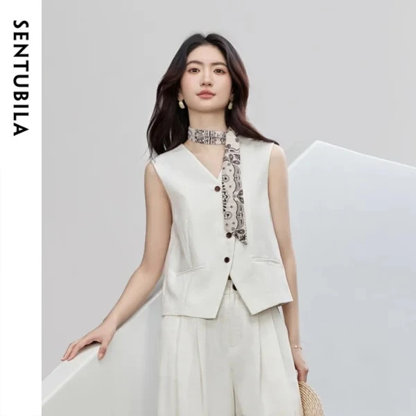 SENTUBILA Women's V-Neck Vest 2026 Summer New Minimalist Commute Simple Drawstring Straight Sleeveless Outwear 162JA4957
SENTUBILA Women's V-Neck Vest 2026 Summer New Minimalist Commute Simple Drawstring Straight Sleeveless Outwear 162JA4957