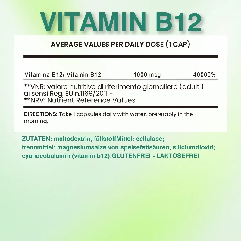 Vitamin B12 1000mcg - Improve Memory, Promotes Cellular Energy, Reduce Fatigue, Supports Brain and Nervous System Health
Vitamin B12 1000mcg - Improve Memory, Promotes Cellular Energy, Reduce Fatigue, Supports Brain and Nervous System Health