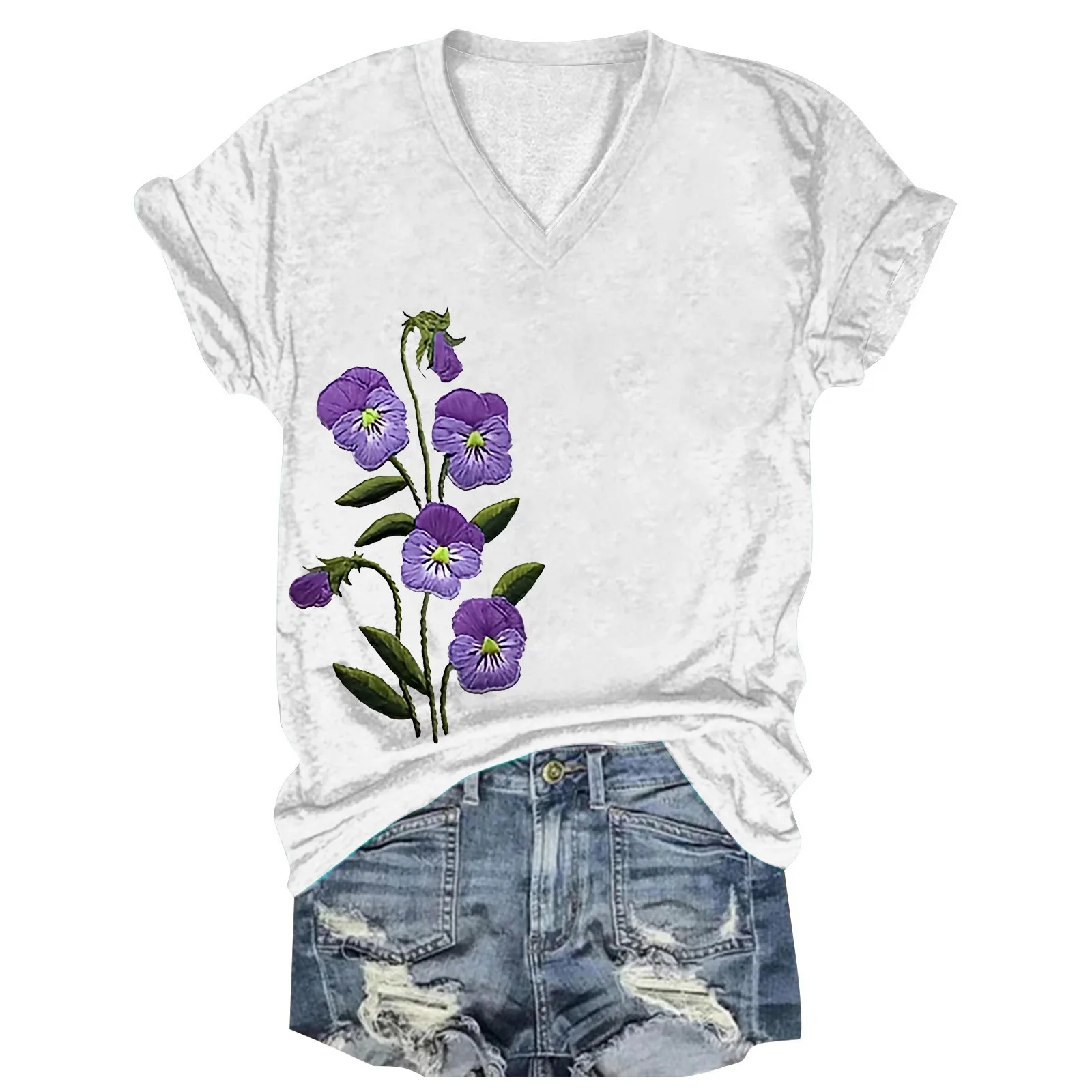 Fashion Loose Casual Short Sleeve T-shirt Small Fresh Flower 3D Printed Comfortable Plus Size Women's V-neck Top Summer New
Fashion Loose Casual Short Sleeve T-shirt Small Fresh Flower 3D Printed Comfortable Plus Size Women's V-neck Top Summer New
