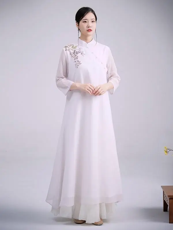 Loose Midi Length Chiffon Dress Chinese Style Artistic Zen Buddhist Layman's Tea Ceremony Skirt mid Waist Women's Clothing
Loose Midi Length Chiffon Dress Chinese Style Artistic Zen Buddhist Layman's Tea Ceremony Skirt mid Waist Women's Clothing