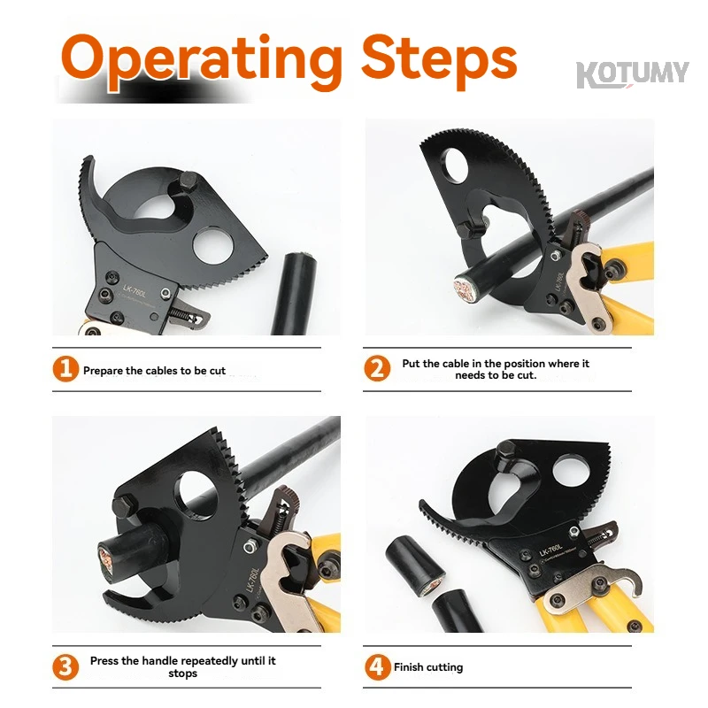 LK-760L Heavy Duty Ratchet Cable Shears German Design Labor-saving Manual Cable Cutters for 500mm² Copper Aluminum Wire
LK-760L Heavy Duty Ratchet Cable Shears German Design Labor-saving Manual Cable Cutters for 500mm² Copper Aluminum Wire