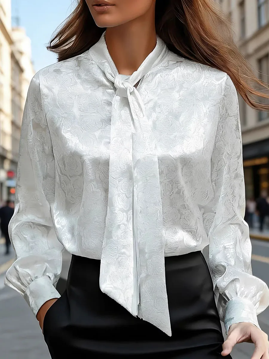 Onecozyday Women's Elegant White Satin Blouse 2026 New Jacquard Pattern Bow Tie Neck Puff Long Sleeve Office Shirt Top
Onecozyday Women's Elegant White Satin Blouse 2026 New Jacquard Pattern Bow Tie Neck Puff Long Sleeve Office Shirt Top