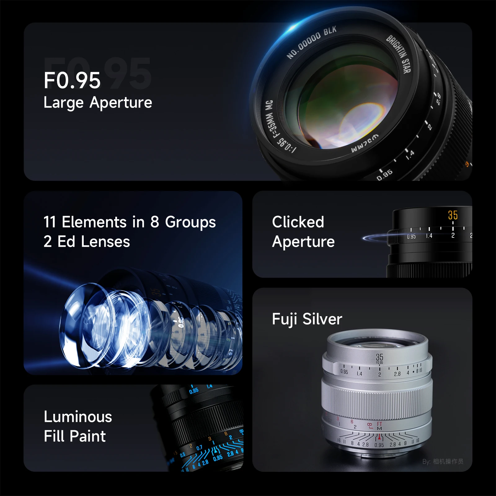 Brightin Star 35mm F0.95 APS-C Large Aperture Manual Focus Mirrorless Camera Lens Fit for Fuji X Sony E NikonZ Canon EOS-M EOSR
Brightin Star 35mm F0.95 APS-C Large Aperture Manual Focus Mirrorless Camera Lens Fit for Fuji X Sony E NikonZ Canon EOS-M EOSR