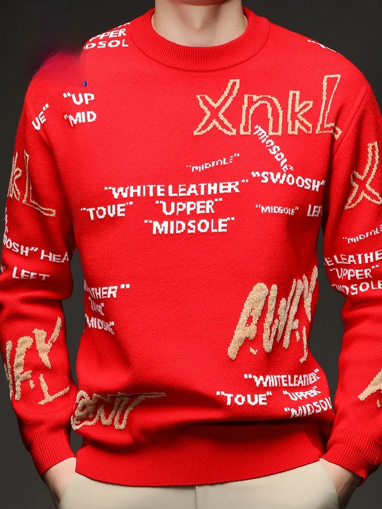 Rn Knitted Sweater round Ne Pullover Men's Faion Winter Warm Thiened Red Color New Year's Celebration Series
Rn Knitted Sweater round Ne Pullover Men's Faion Winter Warm Thiened Red Color New Year's Celebration Series