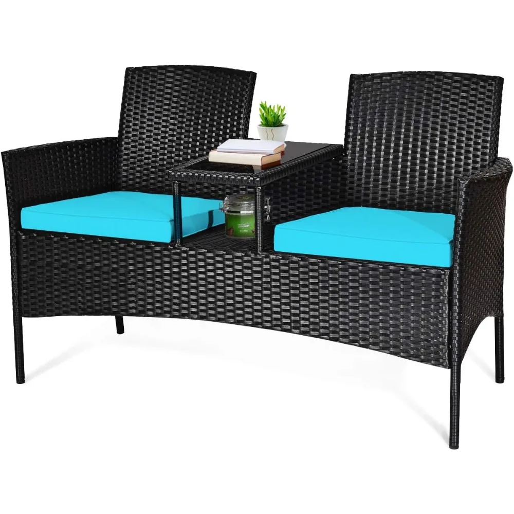 2-Seat Patio Conversation Sets, Outdoor Patio Loveseat Set with Removable Cushions & Built-in Coffee Table for Backyard, Garden
2-Seat Patio Conversation Sets, Outdoor Patio Loveseat Set with Removable Cushions & Built-in Coffee Table for Backyard, Garden