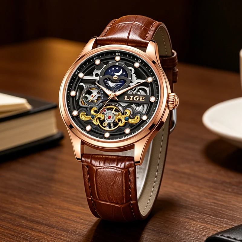 LIGE New Skeleton Automatic Mechanical Watch For Men Fashion Leather Luminous Moon Phase Waterproof Male Wristwatch Reloj Hombre
LIGE New Skeleton Automatic Mechanical Watch For Men Fashion Leather Luminous Moon Phase Waterproof Male Wristwatch Reloj Hombre