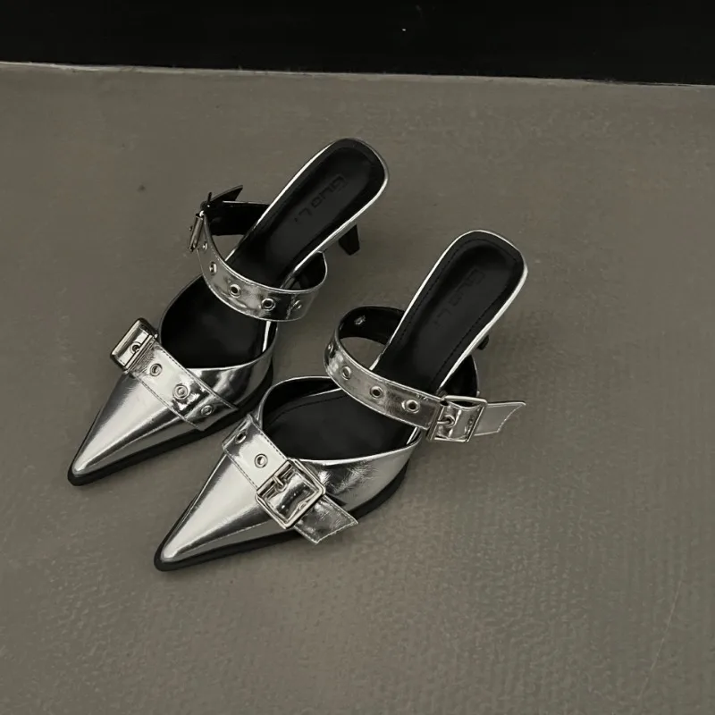 Women's Slippers Fashion High-heeled Sandals Designer Metal Buckle High Heel Shoes Sexy Pointed Toe Banquet Shoes Zapatos Mujer
Women's Slippers Fashion High-heeled Sandals Designer Metal Buckle High Heel Shoes Sexy Pointed Toe Banquet Shoes Zapatos Mujer