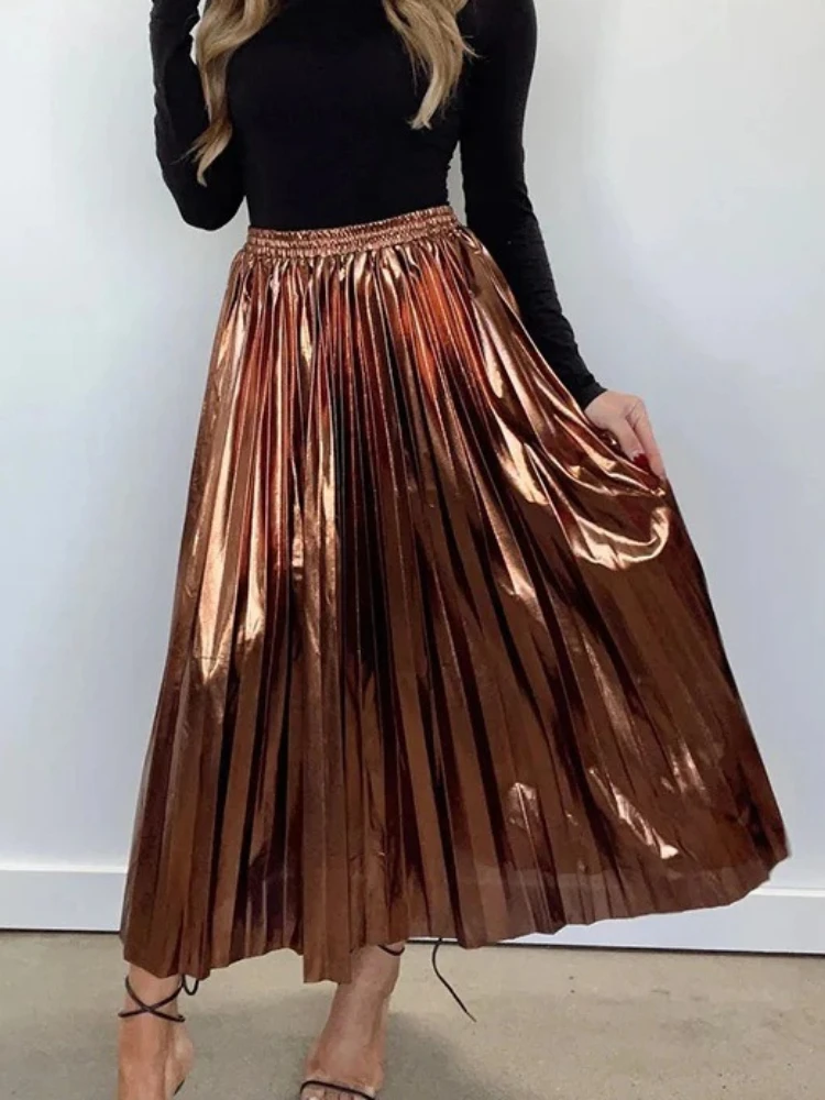 New Fashion Bright Pleated Skirts for Women 2024 Autumn Winter High Waist A- Line Skirt Female Long Metallic Pleated Skirts
New Fashion Bright Pleated Skirts for Women 2024 Autumn Winter High Waist A- Line Skirt Female Long Metallic Pleated Skirts