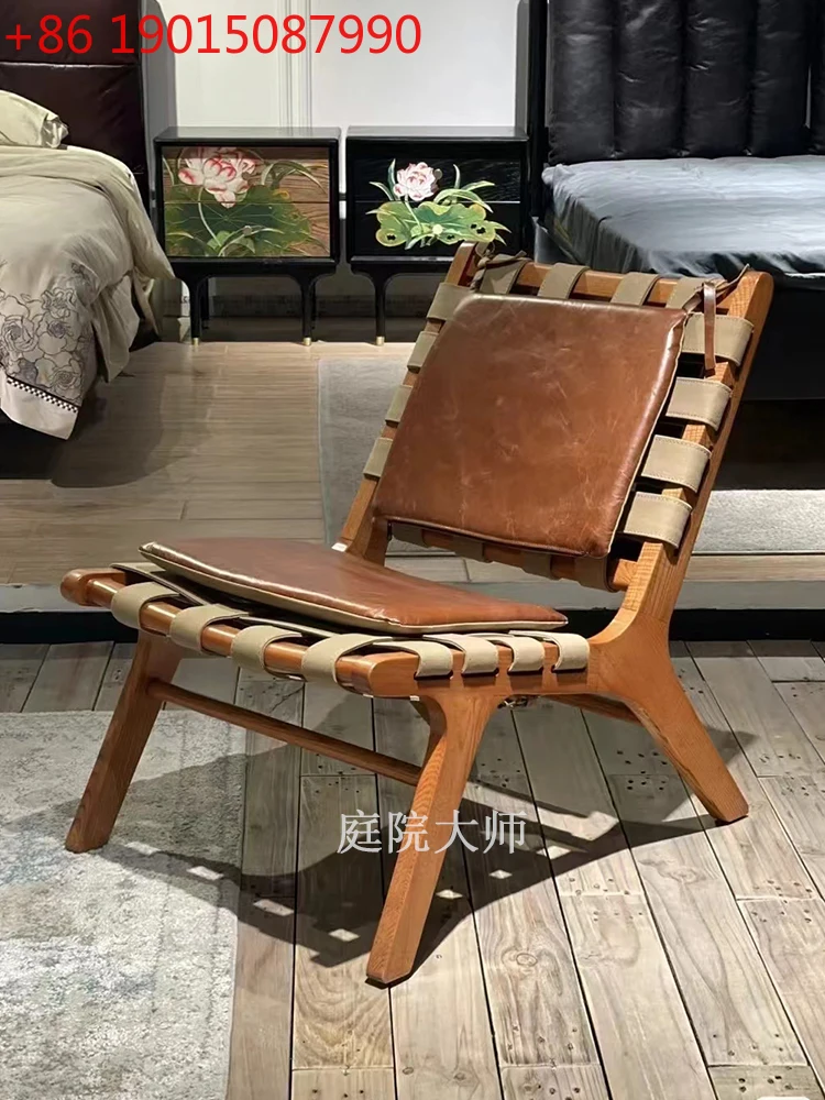 Solid wood leather saddle wabi sabi wind woven recliner single balcony sofa chair
Solid wood leather saddle wabi sabi wind woven recliner single balcony sofa chair