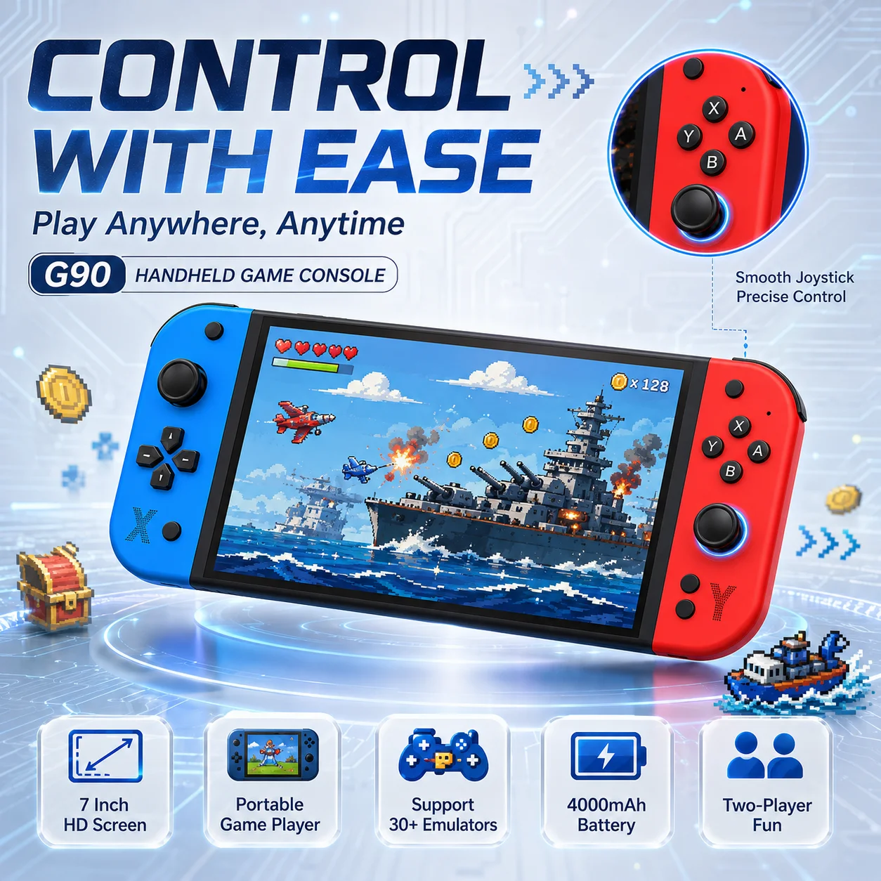 G90 Portable Retro Game Player 7" HD Screen 4000mAh Battery Quad Core Processor 30+ Emulator Systems for Kids Adults
G90 Portable Retro Game Player 7" HD Screen 4000mAh Battery Quad Core Processor 30+ Emulator Systems for Kids Adults