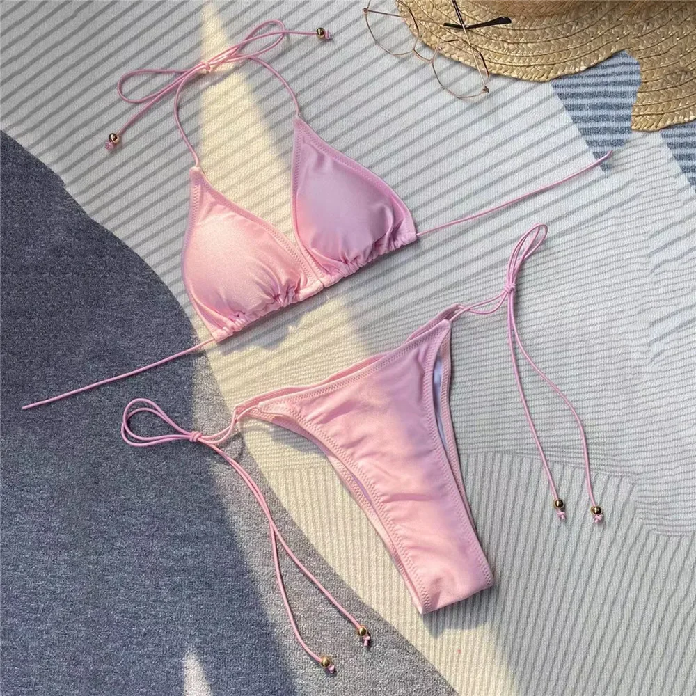 Pink Swimwear String Halter Micro Bikinis Sets Mini Thong Sexy Swimsuit Women Bathing Suit Biquinis Triangle Bikini Mujer Swim
Pink Swimwear String Halter Micro Bikinis Sets Mini Thong Sexy Swimsuit Women Bathing Suit Biquinis Triangle Bikini Mujer Swim
