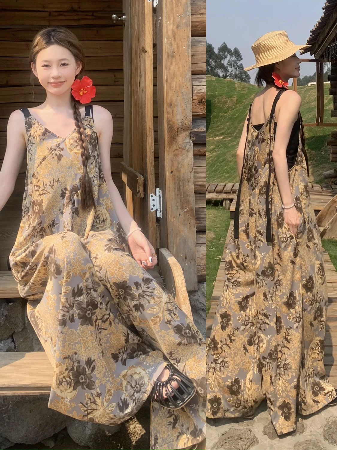 Original MZ Loose Casual V-Neck Romper Women Summer Vintage Nomadic Style Wide Leg Pants High Waist Long Pants Polyester
Original MZ Loose Casual V-Neck Romper Women Summer Vintage Nomadic Style Wide Leg Pants High Waist Long Pants Polyester