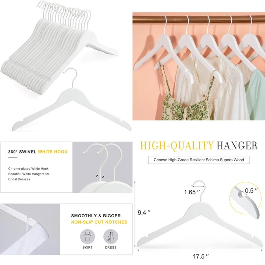 Wooden Hangers 18 Pack, Premium Bride Hanger for Wedding Dress, Wood Suit Coat Hanger with 360Swivel Hook, Extra Smoothly Cut N
Wooden Hangers 18 Pack, Premium Bride Hanger for Wedding Dress, Wood Suit Coat Hanger with 360Swivel Hook, Extra Smoothly Cut N