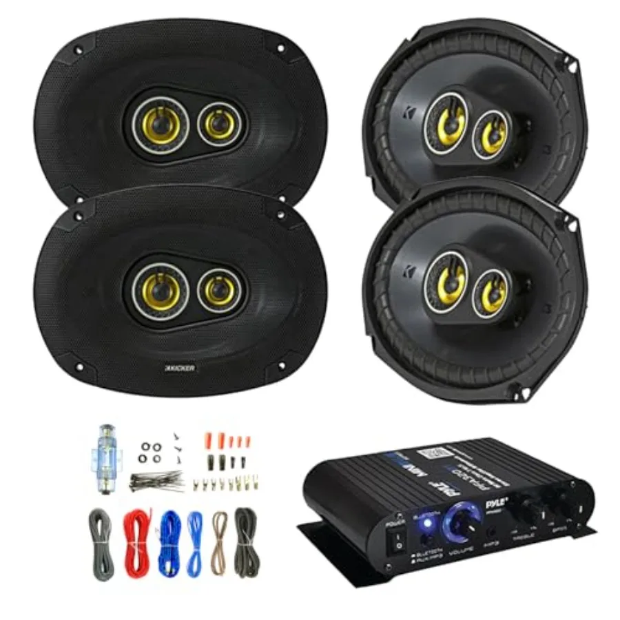 Car audio setup: Kicker CSC6934 6x9-inch 3-way black coaxial speakers with 400W 4-channel Bluetooth amp and 8-gauge wiring kit
Car audio setup: Kicker CSC6934 6x9-inch 3-way black coaxial speakers with 400W 4-channel Bluetooth amp and 8-gauge wiring kit