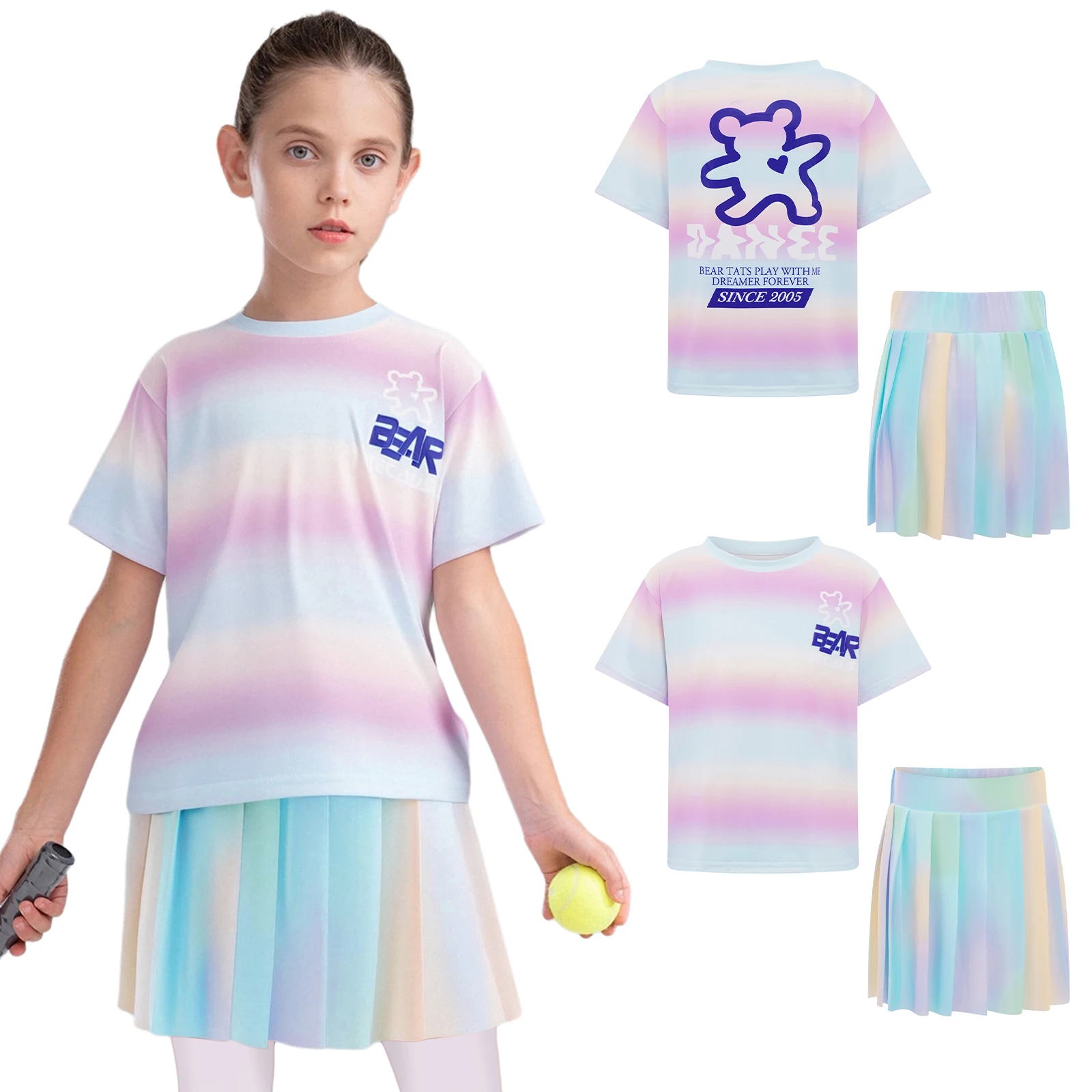 Kids Girls Quick-Drying Sports Badminton Tennis Golf Outfit Short Sleeve Cute Print T-shirt with Elastic Waistband Skirt Sets
Kids Girls Quick-Drying Sports Badminton Tennis Golf Outfit Short Sleeve Cute Print T-shirt with Elastic Waistband Skirt Sets