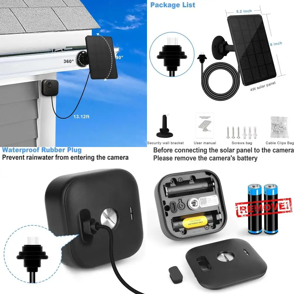 4-Camera Outdoor Security System with 4W Panels, USB-C, IP65 Rating, 13.12ft Cable
4-Camera Outdoor Security System with 4W Panels, USB-C, IP65 Rating, 13.12ft Cable