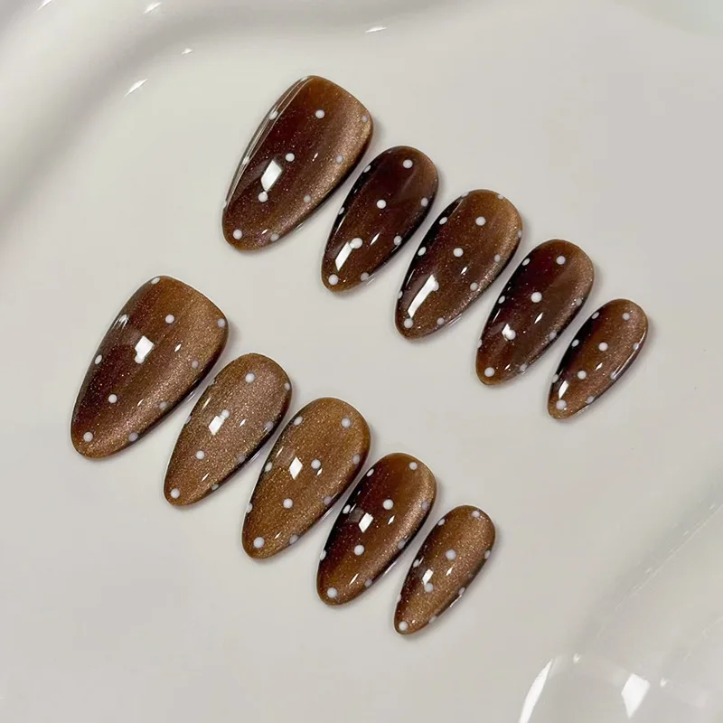 24pcs Cat's Eye False Nails Tips Retro Polka Dot Almond Press on Nails Sets Wearable Brown Fake Nail Art Acrylic Stick on Nail
24pcs Cat's Eye False Nails Tips Retro Polka Dot Almond Press on Nails Sets Wearable Brown Fake Nail Art Acrylic Stick on Nail