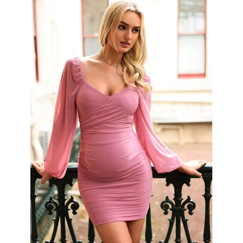 New Pink Maternity Women Sheath Bodycorn Dress Premama Vintage Long Puff Sleeve Solid Photo Shoot Dresses Pregnant Evening Gowns
New Pink Maternity Women Sheath Bodycorn Dress Premama Vintage Long Puff Sleeve Solid Photo Shoot Dresses Pregnant Evening Gowns