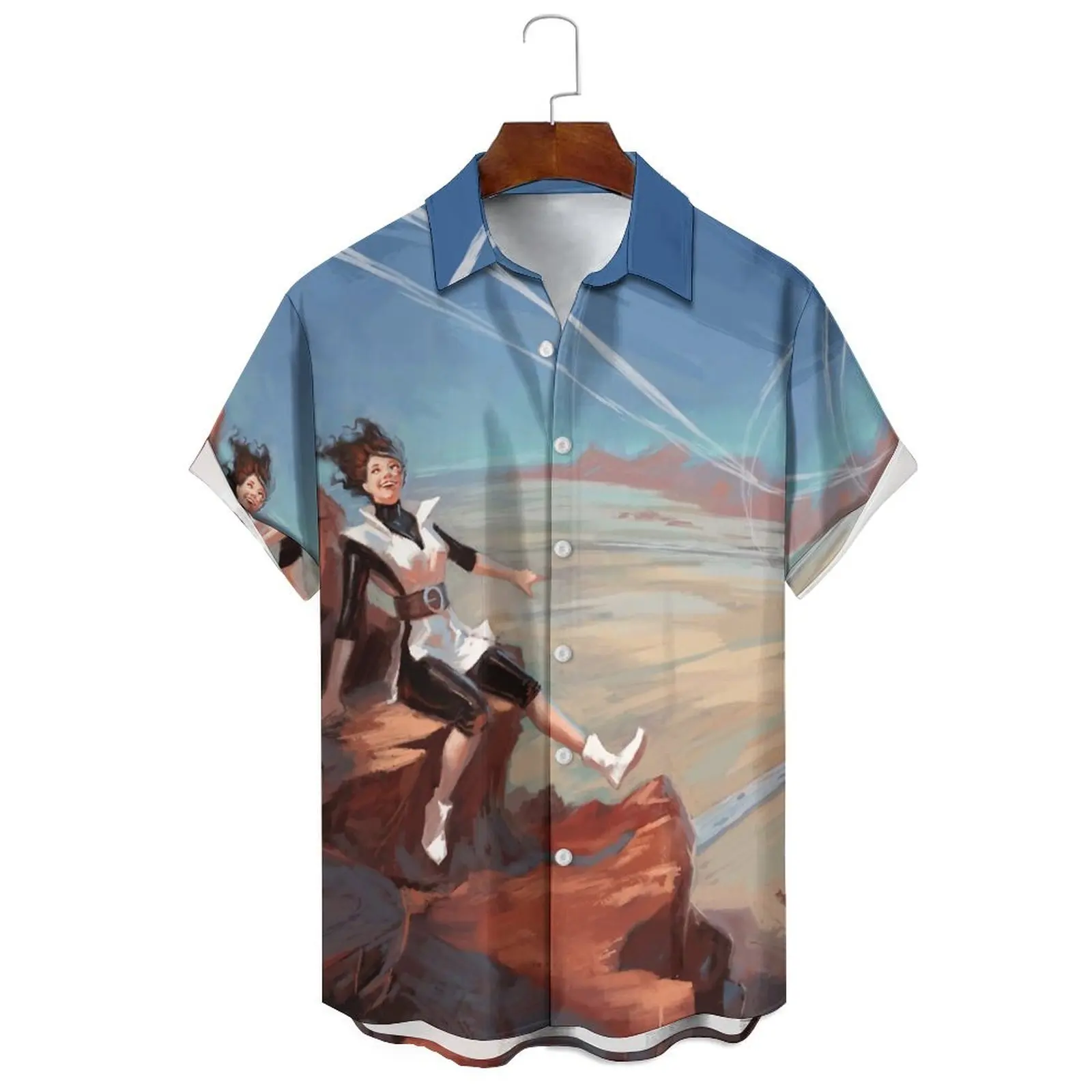 Stylish Men's/Women's Summer Loose Casual Cartoon Oil Painting Print Lapel Short-Sleeved Shirt With Gradient Pattern
Stylish Men's/Women's Summer Loose Casual Cartoon Oil Painting Print Lapel Short-Sleeved Shirt With Gradient Pattern