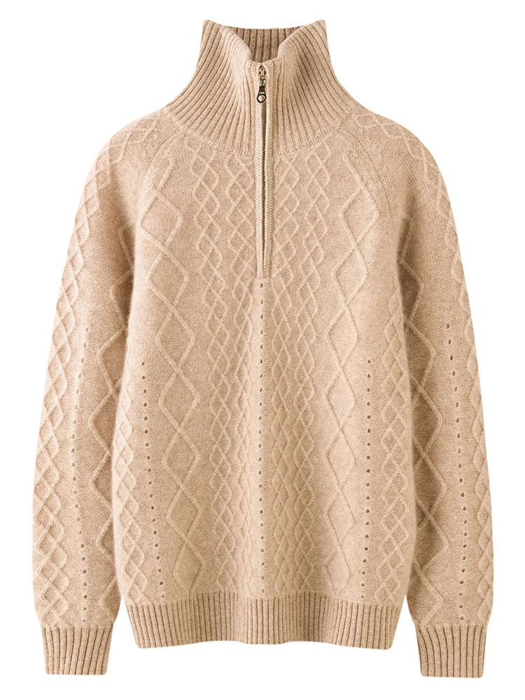 TLOML Autumn Winter Women's 100% Cashmere Sweater Half Zipper Turn Down Collar Pullover Cashmere Knitwear Thick Cable Knit Tops
TLOML Autumn Winter Women's 100% Cashmere Sweater Half Zipper Turn Down Collar Pullover Cashmere Knitwear Thick Cable Knit Tops