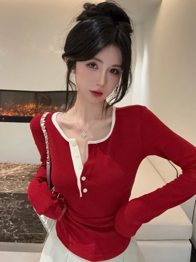 Slim Fit Long Sleeve T-Shirt Women's Sexy Half Open Collar Color Block Cotton Polyester Blend Summer New Style Casual Wear
Slim Fit Long Sleeve T-Shirt Women's Sexy Half Open Collar Color Block Cotton Polyester Blend Summer New Style Casual Wear