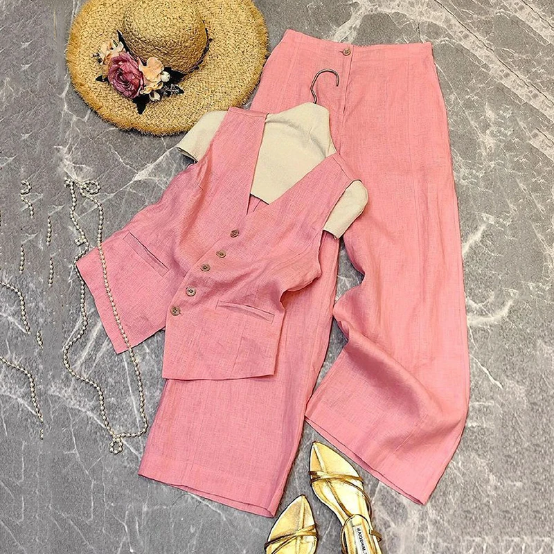 Summer Two Piece Set Women Vest Sleeveless Top + Wide Leg Pants Sets Fashion Casual 2 Piece Sets Women Outfit Conjunto Femininos
Summer Two Piece Set Women Vest Sleeveless Top + Wide Leg Pants Sets Fashion Casual 2 Piece Sets Women Outfit Conjunto Femininos