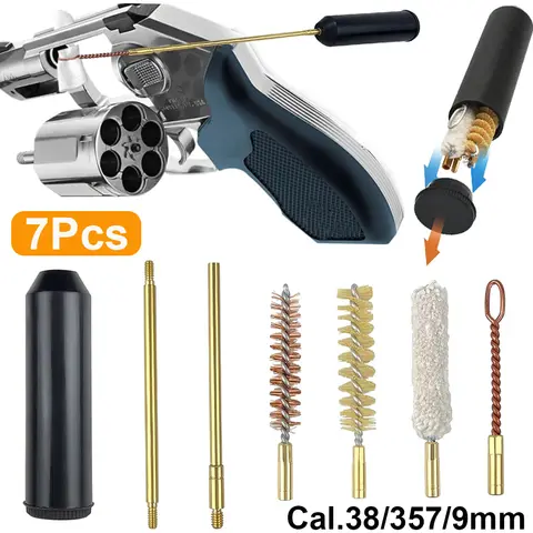 9mm Pistol Cleaning Kit 7Pcs Hand Gun Bore Brush for Cal.38/357/9mm Gun Cleaning Rod Barrel Brush Bore Mop Cleaning Tool Set