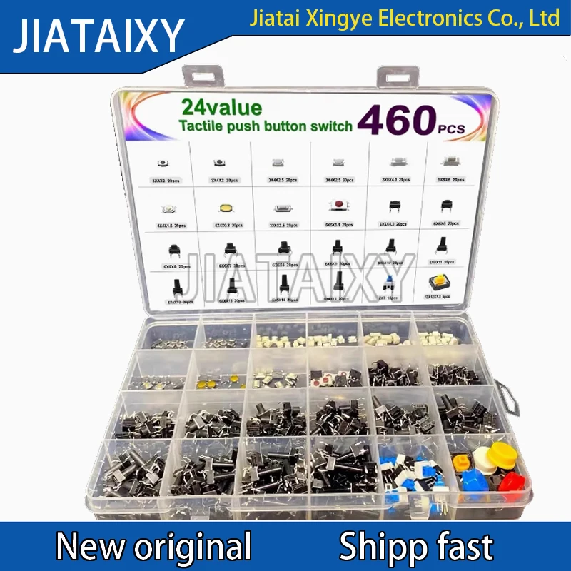 Touch button switch, mixed box, 460 pieces, 24 different specifications, two legged four legged car rocking small household appl
Touch button switch, mixed box, 460 pieces, 24 different specifications, two legged four legged car rocking small household appl