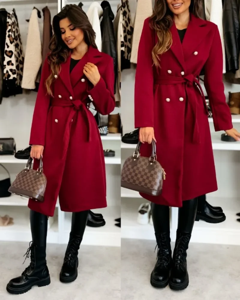 Women's Woolen Coat Autumn Winter Vintage Elegant Double Breasted Trench Coat Women Brown Long Sleeved Midi Windbreaker Jacket
Women's Woolen Coat Autumn Winter Vintage Elegant Double Breasted Trench Coat Women Brown Long Sleeved Midi Windbreaker Jacket