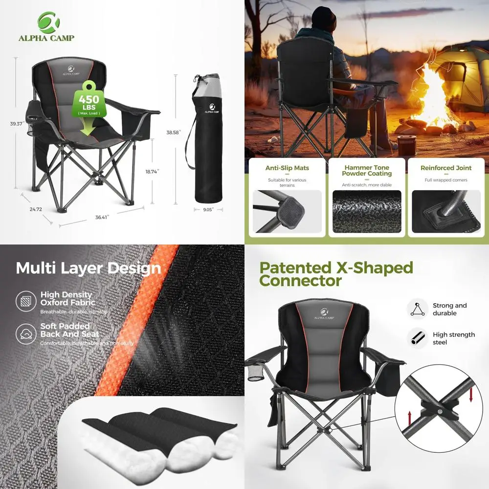 Прочный складной походный стул с мягкими подлокотниками, вместимость 450 фунтов, поясничная опора, подстаканник
Прочный складной походный стул с мягкими подлокотниками, вместимость 450 фунтов, поясничная опора, подстаканник