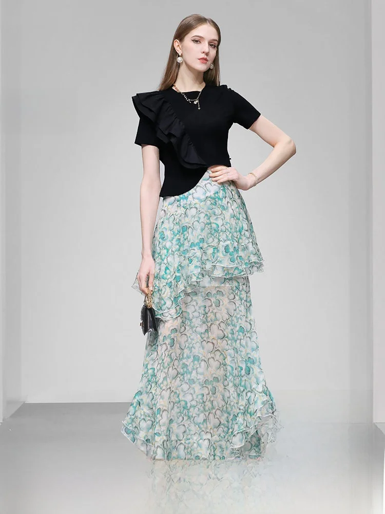 Fashionable T-Shirt And Skirt Set Women's Summer New Arrival Printed Half-length Fairy-like Skirt Long Dress with Lace Trim
Fashionable T-Shirt And Skirt Set Women's Summer New Arrival Printed Half-length Fairy-like Skirt Long Dress with Lace Trim