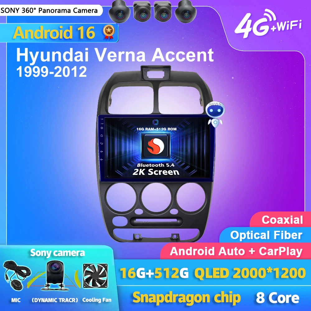 Qualcomm Android 16 Carplay Auto 2K Screen Car Radio Multimedia Player For Hyundai Verna Accent 1999 - 2012 DSP Autoradio Stereo
Qualcomm Android 16 Carplay Auto 2K Screen Car Radio Multimedia Player For Hyundai Verna Accent 1999 - 2012 DSP Autoradio Stereo