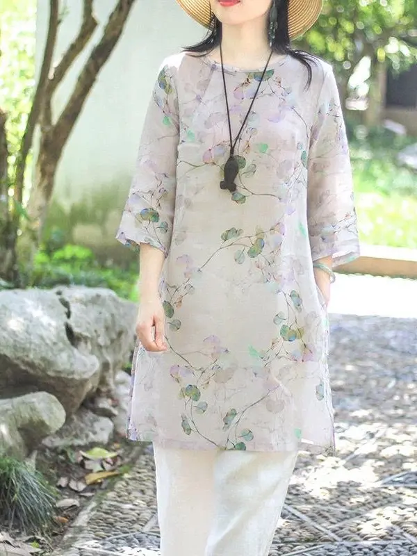 Льняной хлопок с цветочным принтом в стиле ретро, женский летний тонкий свободный костюм миди длиной дзен с семью рукавами, топ для поездок на работу
Льняной хлопок с цветочным принтом в стиле ретро, женский летний тонкий свободный костюм миди длиной дзен с семью рукавами, топ для поездок на работу