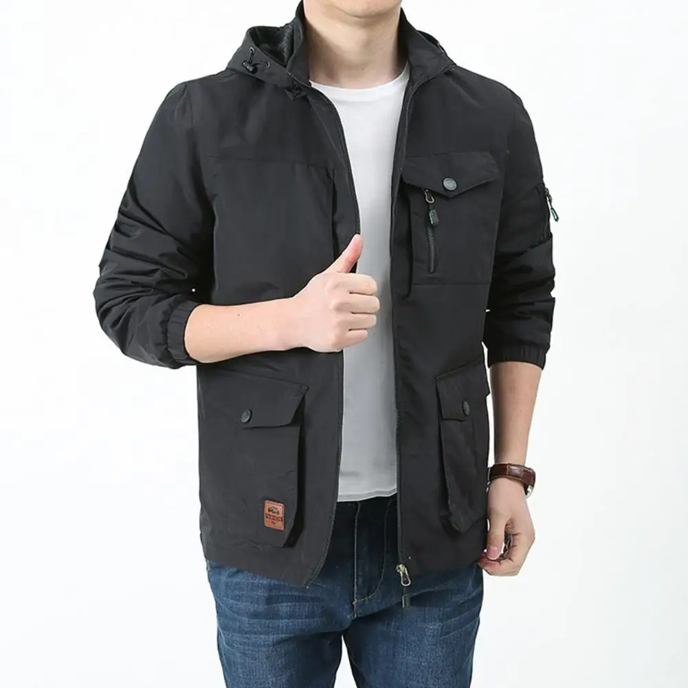 Hooded Drawcord Hood Jacket Coat Zipper Men Outerwear Elastic Cuff Jacket Coat Streetwear
Hooded Drawcord Hood Jacket Coat Zipper Men Outerwear Elastic Cuff Jacket Coat Streetwear