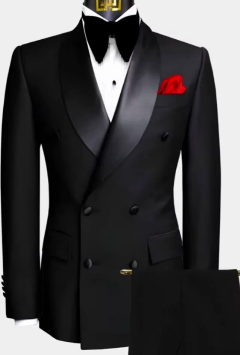 Double Breasted Groomsmen Black Tuxedos Shawl Satin Lapel Men Suits Wedding 2 Piceces ( Jacket + Pants + Bow Tie ) D535
Double Breasted Groomsmen Black Tuxedos Shawl Satin Lapel Men Suits Wedding 2 Piceces ( Jacket + Pants + Bow Tie ) D535